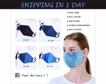 Face Masks & Coverings 3 Pack Soft Cotton Face Mask Nose Wire Adjustable Ear Loops Triple Layer Washable Reusable Breathable Mask Bundle