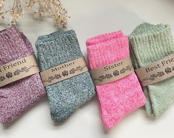 5 Pairs Women's Vintage Knit Cotton Socks: Warm Winter Crew Socks