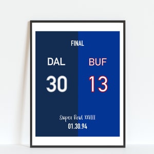 Super Bowl . NFL Football . Dallas Cowboys vs Buffalo Bills .  Art . Digital Download