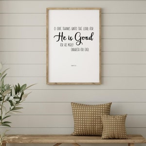 Psalm 107:1 Afdrukbare Kunst aan de Muur, KJV Schrift Kunst aan de Muur, Minimale Schrift Kunst aan de Muur, Christelijke Muur Decor, O dank aan de Heer,