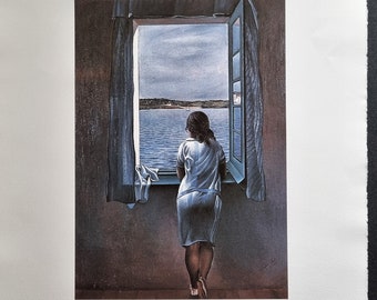 Salvador Dalí &quot;Girl at the Window&quot; Limited edition, numbered in pencil. Artistic offset print. Lithograph, Surrealism, Modern Art.