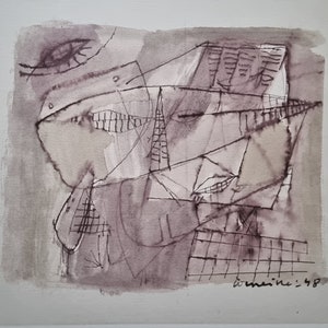 Guillaume Corneille Title: &quot;Dessin -1948&quot; Vintage lithograph from the 80s, dimensions 36 x 52 cm. Home Decor.