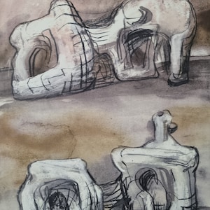 Henry Moore Titolo: Due figure sdraiate - 1979 Litografia vintage degli anni 80 Edizione limitata, firmata in stampa, dimensioni 37/52