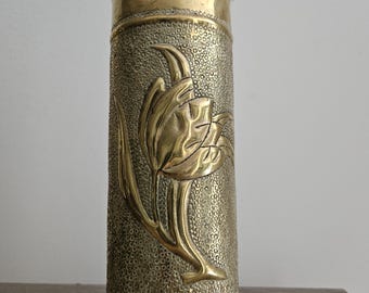 Brass Vase Made from Cannon Shells – World War I. Size 22.5 x 9 cm, weight: 760 grams. Unique Trench Art