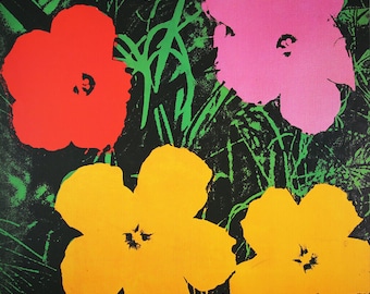 Andy Warhol "Flowers, 1964" Vintage poster © 1993 The Andy Warhol Foundation for the Visual Art. Dimensions 97 x 97 cm. 38.1"x38.1" cm.