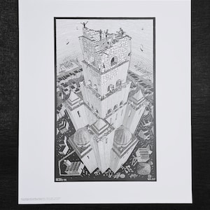 M.C. Escher "Torre di Babele, 1928" Edizione off set vintage stampata in Olanda. Dimensioni 55x65 cm. Home Decor.