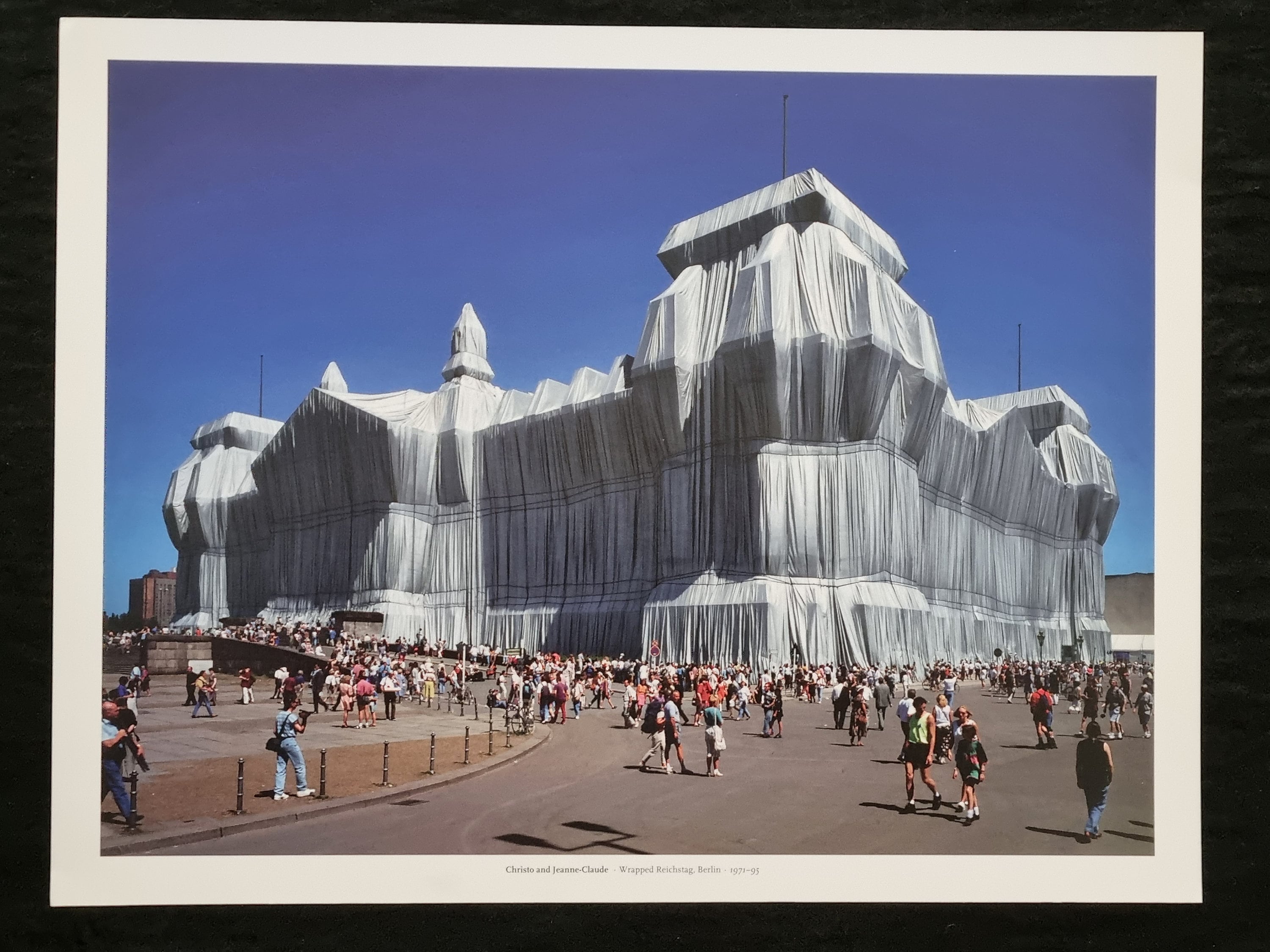 Christo and Jeanne Claude - "Reichstag wrapped, Berlin, 1971" On the back license ©Christo/Photo : Wolfgang Volz. Size 36 x 28 cm.