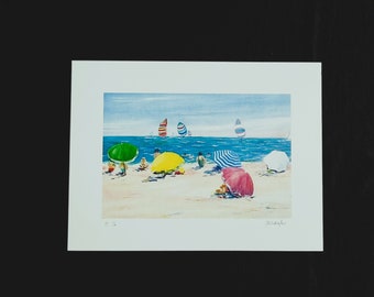 Serge Desnoyers "Paysage marin avec bateaux" Lithographie signée et numérotée au crayon