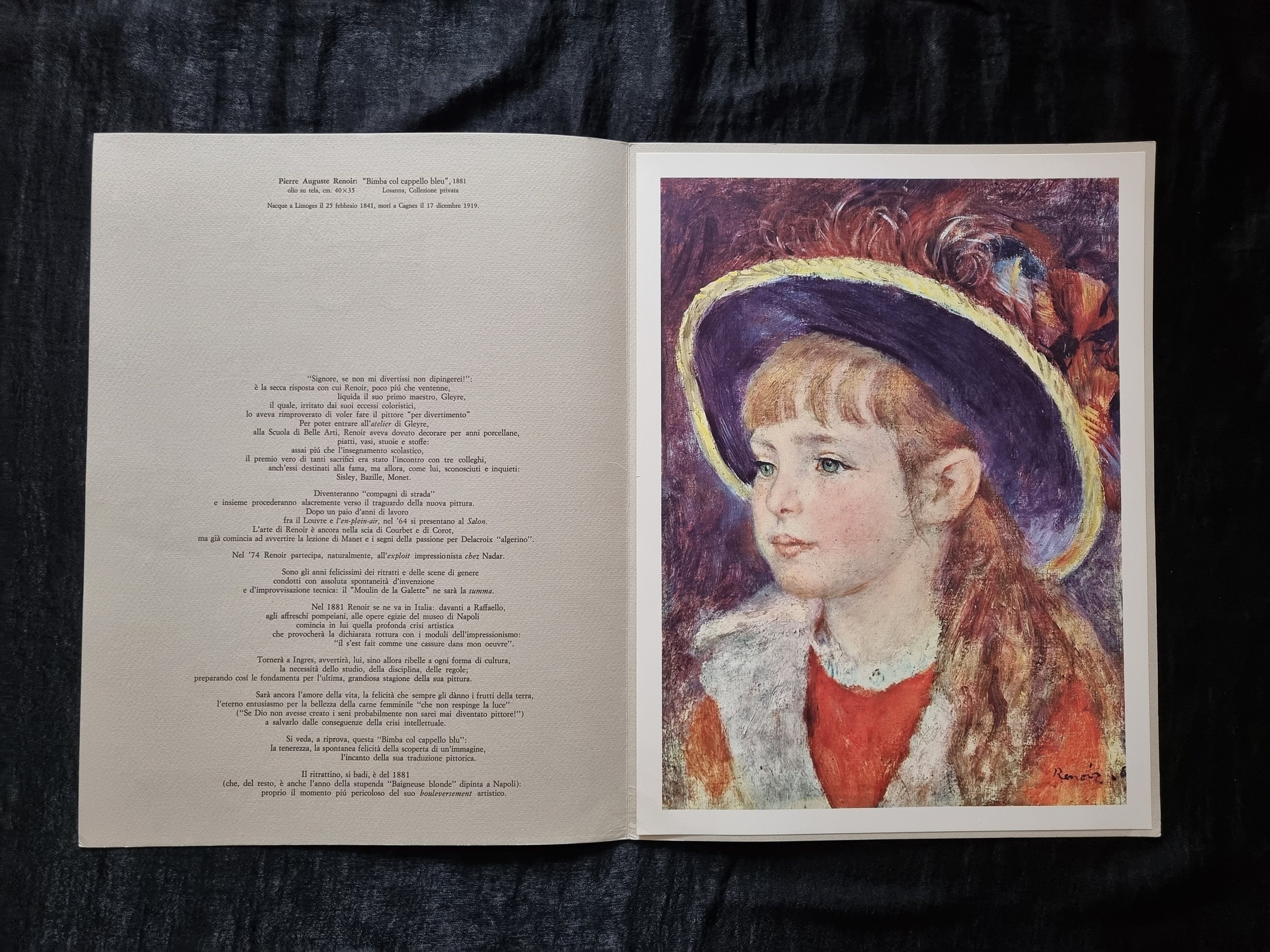 Pierre Auguste Renoir Niña con sombrero azul, 1881 Carpeta con impresión  litográfica vintage de los años 60 -  España