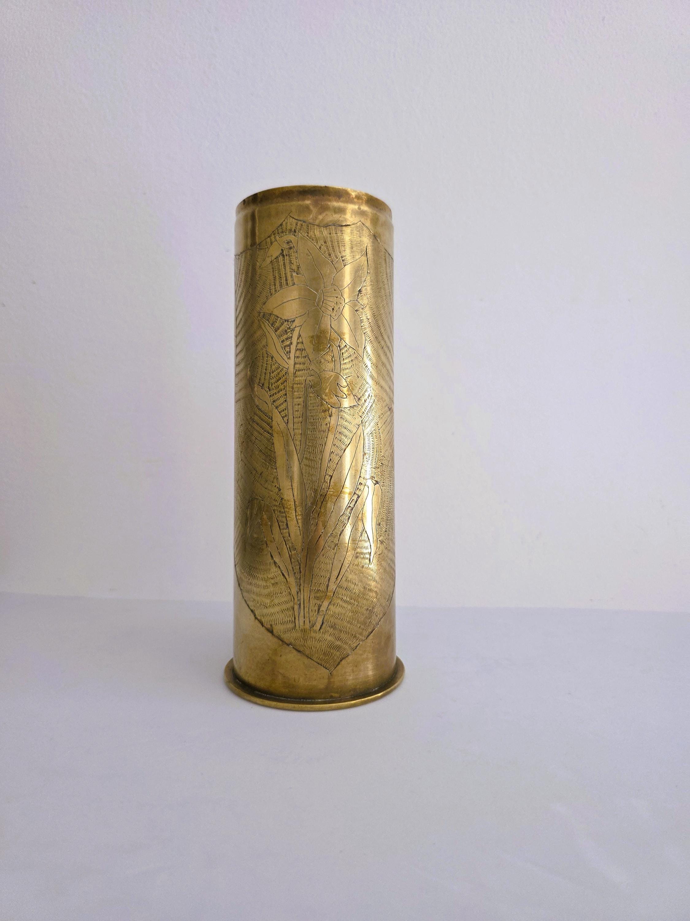 Brass Vase Made from Cannon Shells – World War I. Unique Trench Art Dimensions 22.8 x 9 cm, weight: 810 grams.