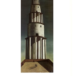 Giorgio de Chirico "La Gran Torre, 1913" Gran cartel original en color con iniciales © S.I.A.E. desde 1986. Decoración del hogar.