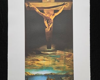 Salvador Dalì "Christ de Saint Jean de la Croix" Reproduction lithographique hors plateau, numérotée au crayon. (Dali # Surréalisme # Art Moderne)