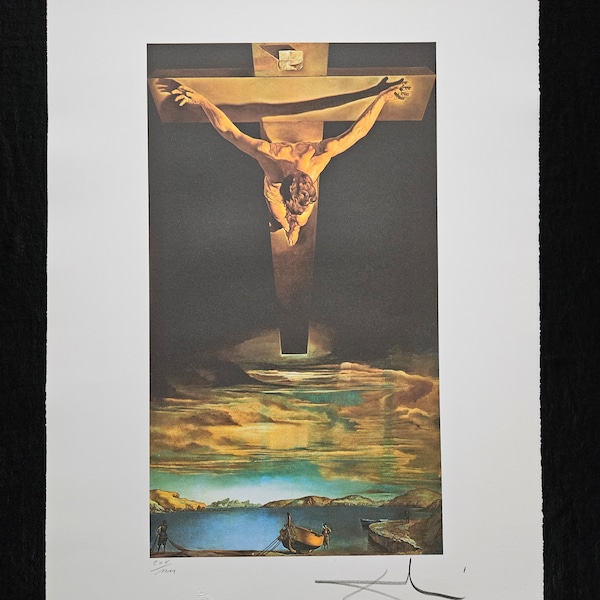 Salvador Dalì "Christ de Saint Jean de la Croix" Reproduction lithographique hors plateau, numérotée au crayon. (Dali # Surréalisme # Art Moderne)