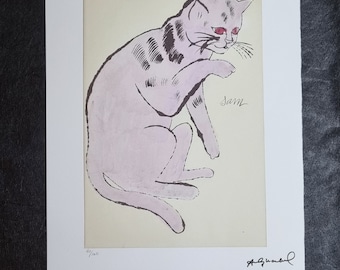 Andy Warhol "Gatto Sam" in edizione limitata, certificato. Dimensioni : 56 x 38,3 cm. 15,07" x 22,162