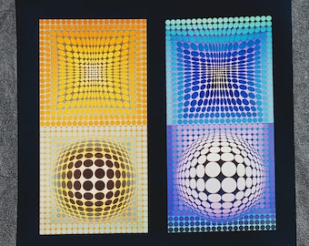 Victor Vasarely "VP - 118 VP - 108" Vintage ©1975 Arte óptico Decoración del hogar.