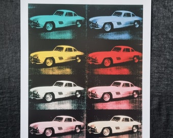 Mercedes Benz 300 SL Coupe, 1986 - Andy Warhol Limited edition 2007, on the back: description and copyright, dimensions 34 x 43 cm.