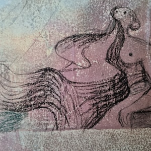 Henry Moore Title: Reclining Figure - 1980 Vintage lithograph from the 1980s, size 36 x 52 cm. Home Decor.