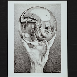 M.C. Escher &quot;Hand with Reflecting Globe, 1934&quot; On the back license ©2004 M. C. Escher Foundation Dimensions 36.5 x 28.5 cm.