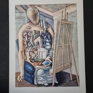 Giorgio de Chirico "Il Pittore, 1927" Stampa litografica vintage degli anni '60 studio d'arte Perna Home Decor.