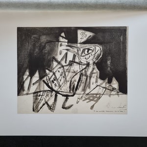 Guillaume Corneille &quot;The poet crosses the city, 1950&quot; Vintage lithograph from the 80s, dimensions 37 x 52, interior drawing 32.5 x 26 cm.