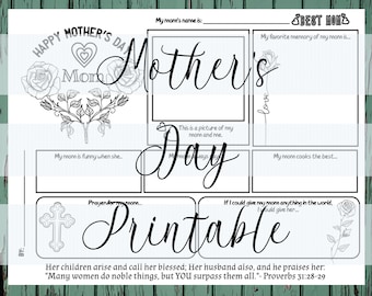 Mother's Day Printable Activity: All About My Mom (Digital Download)