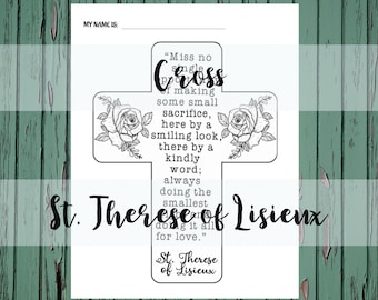 St. Therese, Cross Coloring Page, Faith Formation,