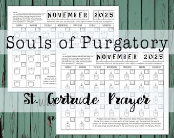 St. Gertrude Prayer for Souls in Purgatory: Catholic Printable (Digital Download)