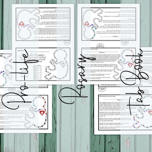 Puede incluir: Rosario de la vida imprimible con instrucciones y un diagrama de las cuentas. El rosario es una herramienta de oración católica. Las cuentas son negras, rojas, azules y verdes.