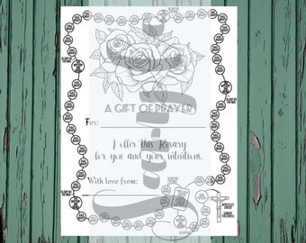 Foglio da colorare con la guida alla preghiera del rosario: educazione cattolica (download digitale)