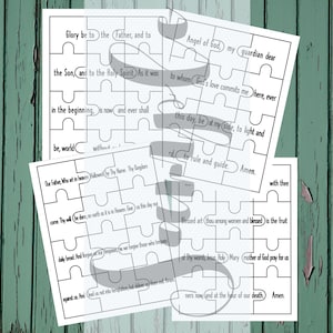 Katholische Gebete, 12-teiliges Puzzle, Religionspädagogik, Glaubensbildung, Sonntagsschule, Vater unser, Ave Maria, Glory Be, Schutzengel
