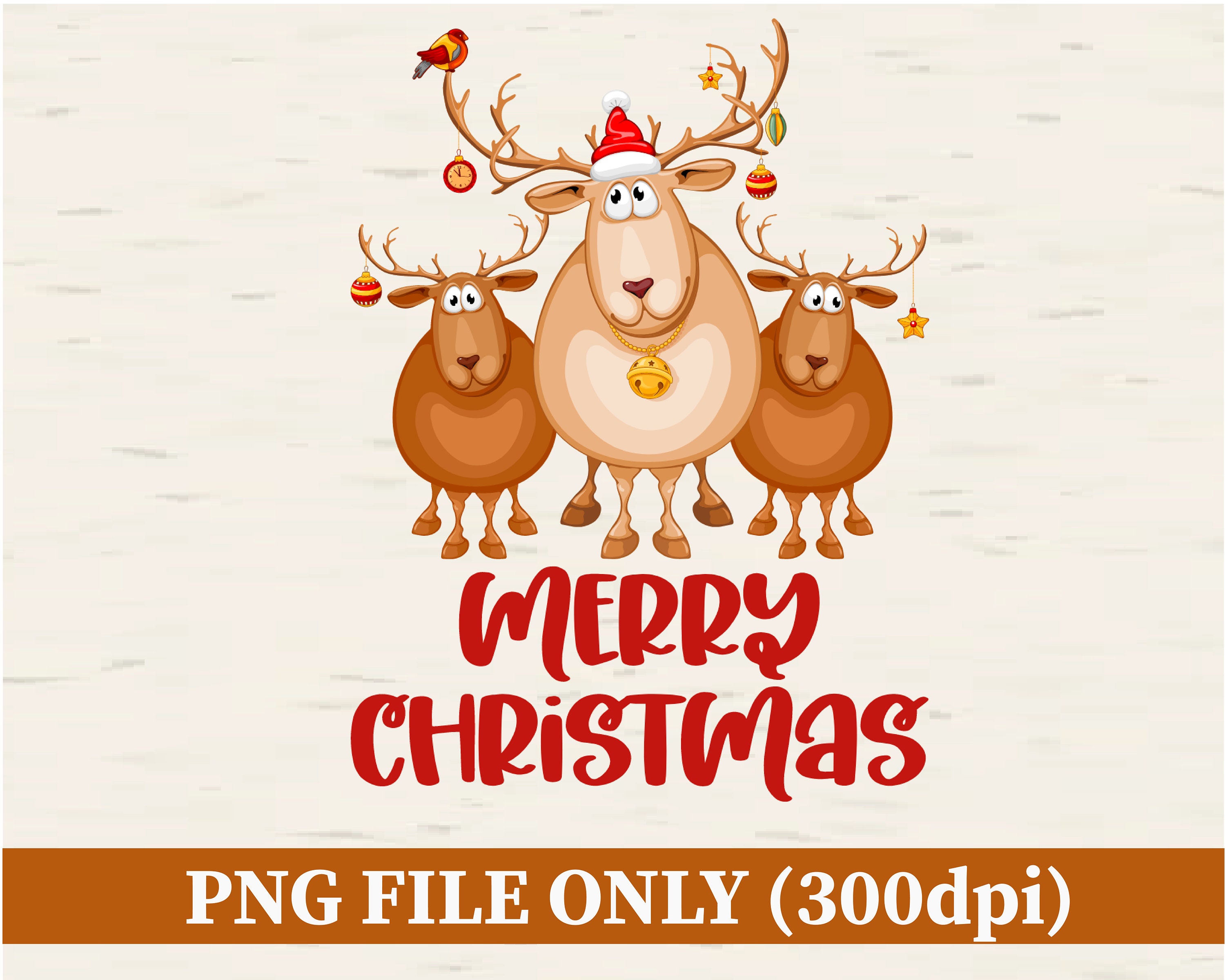 Merry Christmas Reindeer PNG, Cute Christmas Clipart, Holiday Season Vibes, Happy New Year Greeting, Sublimation Design, Digital File
