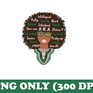 Curly Black Girl AKA PNG, Alpha Kappa Alpha Sorority Clipart, Sisterhood Pink Lips Sublimation Design, Black History Month Ready to Transfer