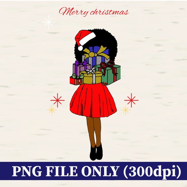 Black Girl Merry Christmas PNG, Afro Christmas Png, African American Clipart, Black Queen, Santa Girl Sublimation Design, Instant Download