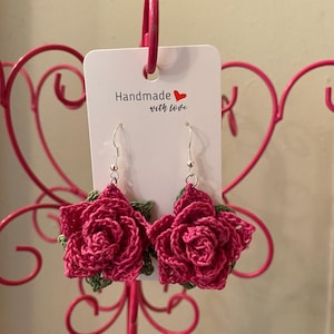 Rose Crochet Earrings | Handmade Flower Dangle Earrings | Floral Earrings