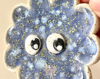 Handmade large bloom trinket dish with eyes (blue hydrangea)
