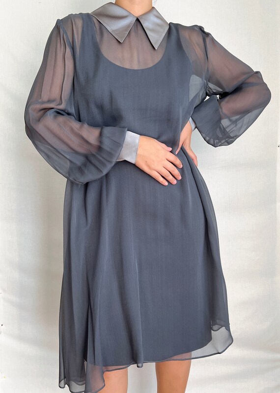 Chiffon Cocktail Dress with Poet Sleeves (Chetta … - image 1