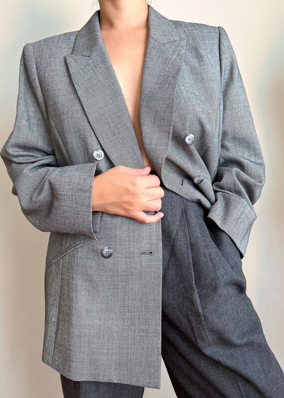 Double Breasted Gray Blazer - image 3