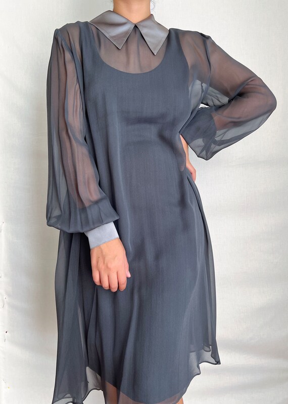 Chiffon Cocktail Dress with Poet Sleeves (Chetta … - image 3