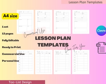 Lesson Plan Template useful for Teacher Planner, Commercial Use (PDF)