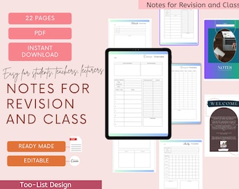 Student Planner for Revision & Class Notes (Editable PDF)