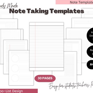 Digital Note Taking Templates, Printable Templates, Cornell Notes, Meeting Agenda, Student Notes, Lecturer Notes, GoodNotes, Productivity