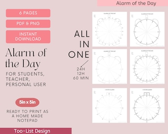 Alarm of the Day Digital Notepad for Square Notepad with Printable PNG and PDF