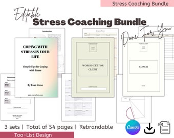 Stress Coaching Bundle Editable Worksheets, Client and Coach Toolkit