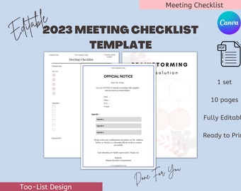 Meeting Checklist Template Editable Meeting Minutes and Action Items PDF