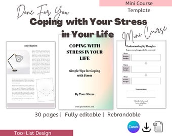 Stress Management in Mini Course Editable Worksheet, Online Coaching Lead Magnet