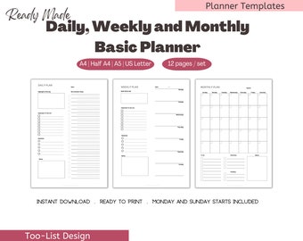 Basic Undated Daily, Weekly, Monthly Planner  Student Notes (Digital Download)
