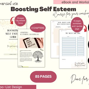 Boosting Self Esteem with Worksheets, Self Love and Self Care eBook, Canva Template Set, Self Esteem Templates, Rebrandable, Fully Editable