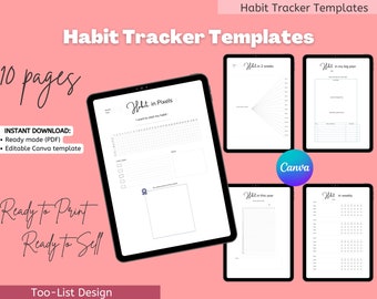 Editable Habit Tracker Templates Ready to Print, Rebrandable PDF
