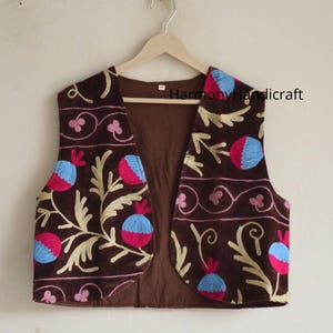 Velvet Suzani vest, Suzani Embroidery jacket,Embroidery vest,hand Embroidery vest,Suzani waistcoat,Velvet jacket,handmade jacket,Velvet vest