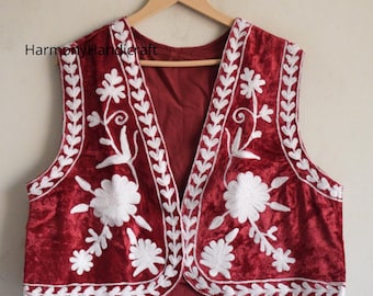 Viskose Samt Suzani Weste: Handgemachte bestickte Jacke